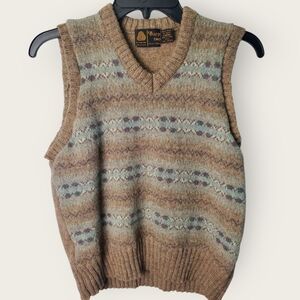 Vintage Brown and Green V-Neck Sweater Vest